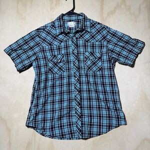 Wrangler Wrancher Men's Large Plaid Western Pearl Snap Short Sleeve Shirt